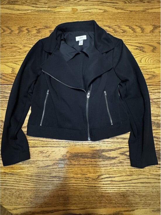 Jackets & Blazers - LOFT Petites Women’s SP Black Moto Jacket Asymmetrical Zip Biker Stretch